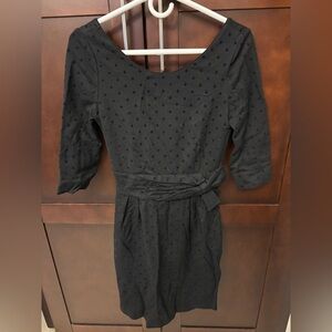 Kate Spade Black Textured Long Sleeve Dress, Velvet Swiss Dots